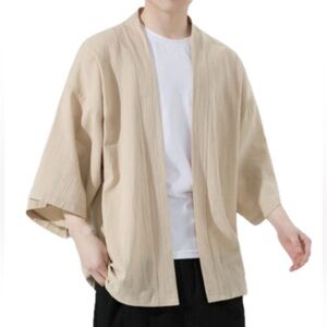 Japanese Men’s Tan Kimono Style Top. Size XL.